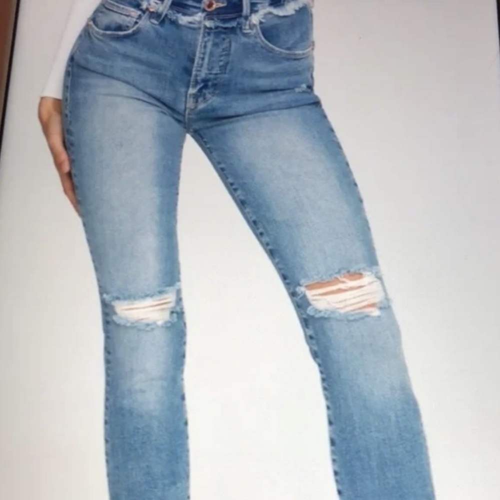 Good American *Good Legs* Frayed Waist  Distressed Skinny Jeans. Size: 2/26. - Picture 5 of 16